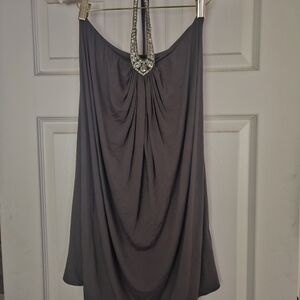 Sky - Beautiful Grey Halter Top with Rhinestones